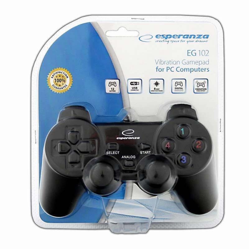 Gamepad ESPERANZA EG102 con filo USB 2.0, supporto PC/PlayStation 3, D-pad, vibrazione, nero