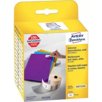 Avery - Etichette adesive rimovibili in carta rettangolari - bianco - 19 x 51 mm 500 etichetta/e (1 rotolo/i x 500) (AS0722550)