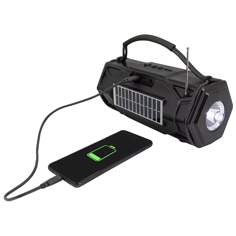 Tracer Explorer TRAGLO47616 speaker Bluetooth portatile, TWS, Bluetooth 5.3, 15 W RMS, radio FM, torcia, pannello solare, power bank da 1800 mAh, microSD, nero