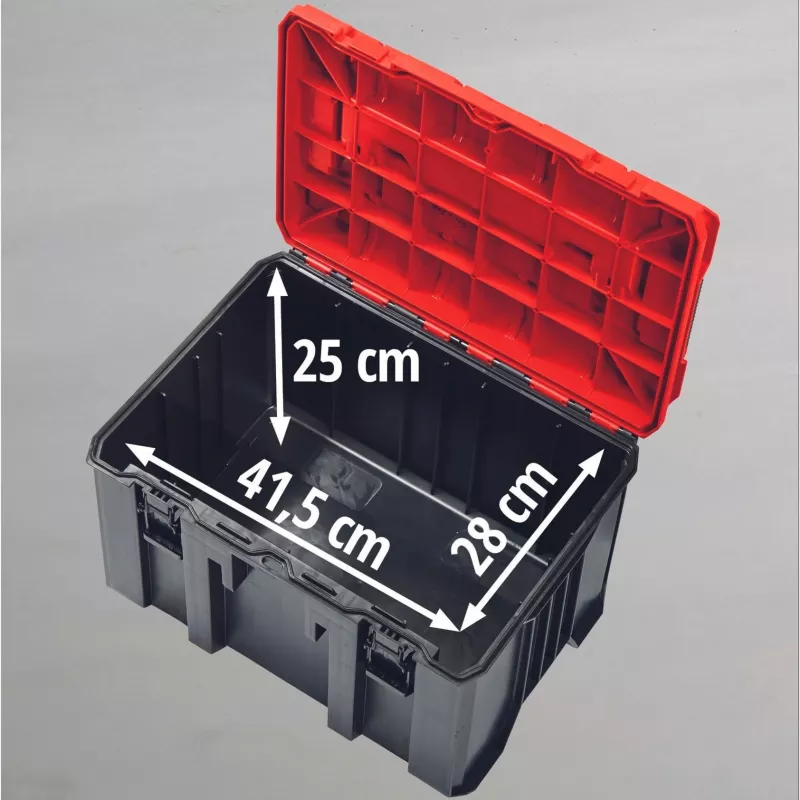 Einhell 4540021 E-Case M valigia di sistema, cassetta portautensili, polipropilene, portata 90 kg, nero/rosso