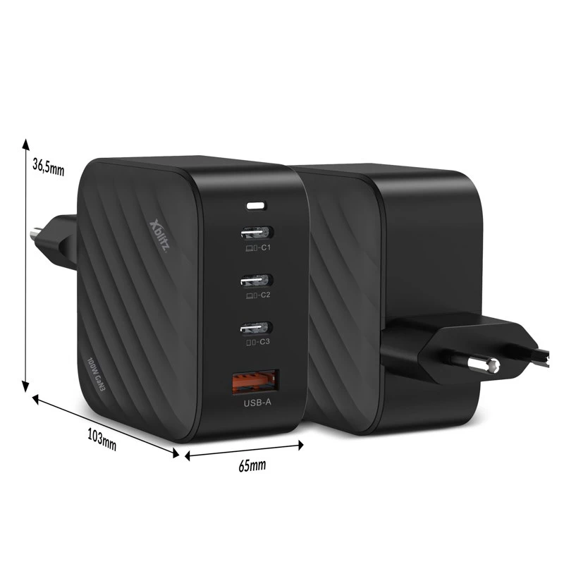 Caricabatterie Xblitz XC3 USB-C PD 100W GaN3 — alimentatore, ricarica rapida PD