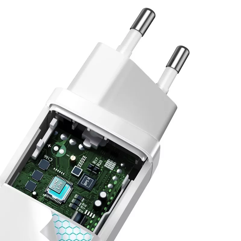 Caricabatterie Baseus CCGAN2L-B02 da interno AC ricarica rapida 20V 1xUSB 1xType-C bianco
