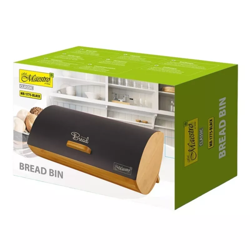 Maestro MR-1775-BLACK portapane nero, legno bambù, metallo
