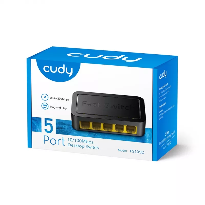 Switch di rete Cudy FS105D — 5 porte Fast Ethernet 10/100, switching 1 Gbit/s, nero