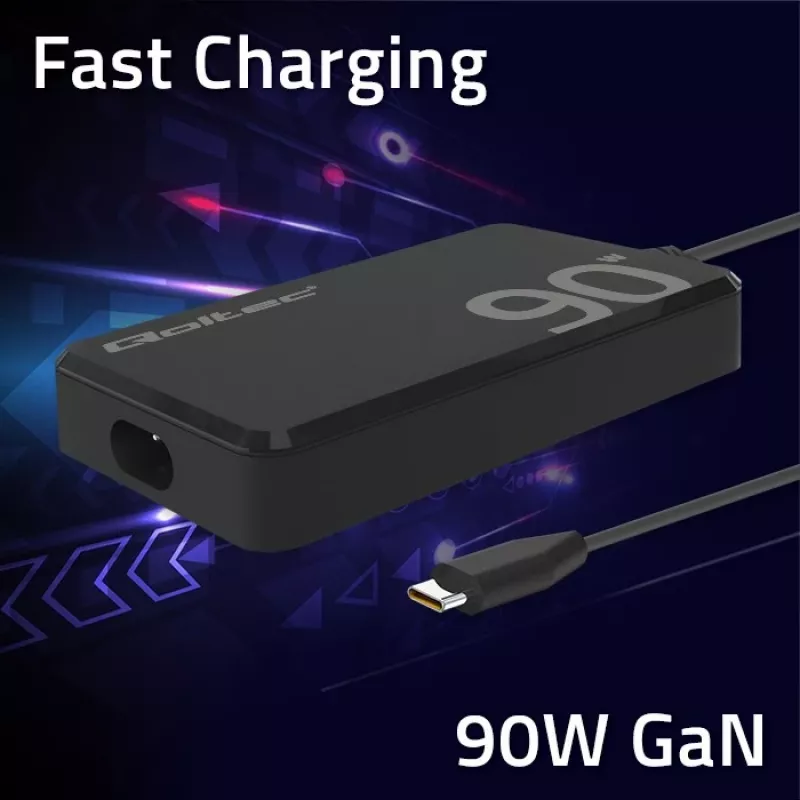 Caricabatterie da parete Qoltec 90W GaN Super Fast SLIM | XP | 5-20V | 4,5A | USB-C 3.1 | Laptop | MacBook | Smartphone | + cavo