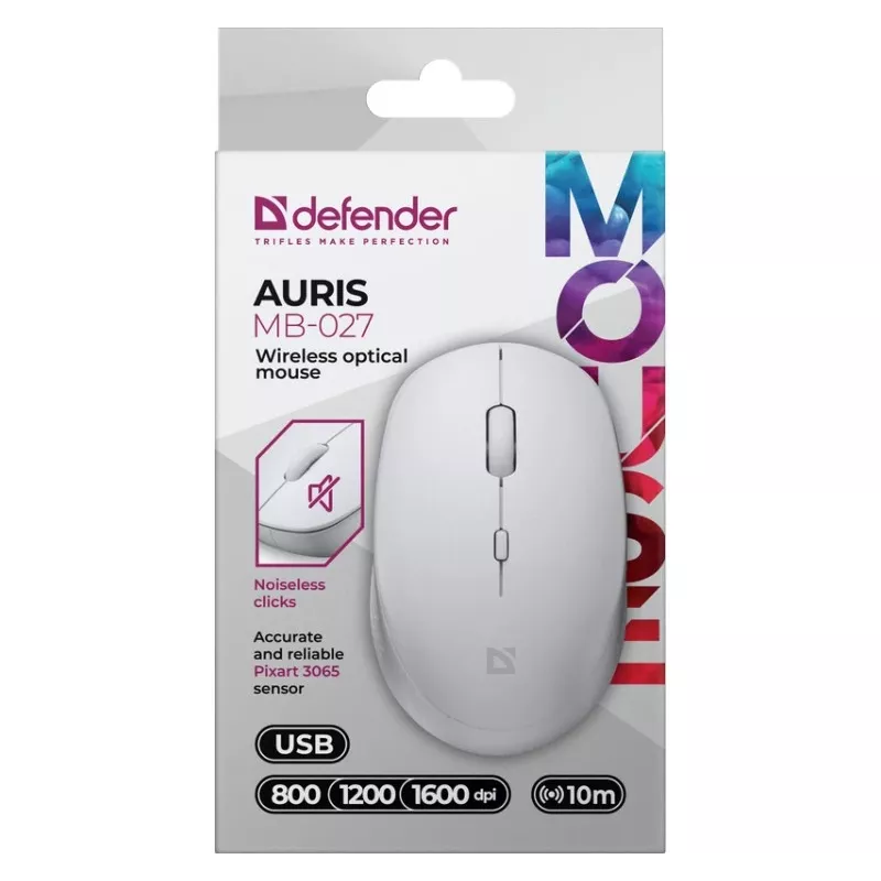 Mouse wireless con clic silenzioso AURIS MB-027 800/1200/1600 DPI bianco