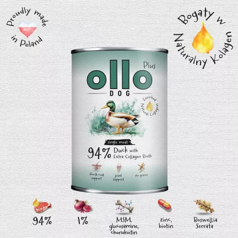 Ollo Plus Collagen anatra 400 g scatoletta per cani