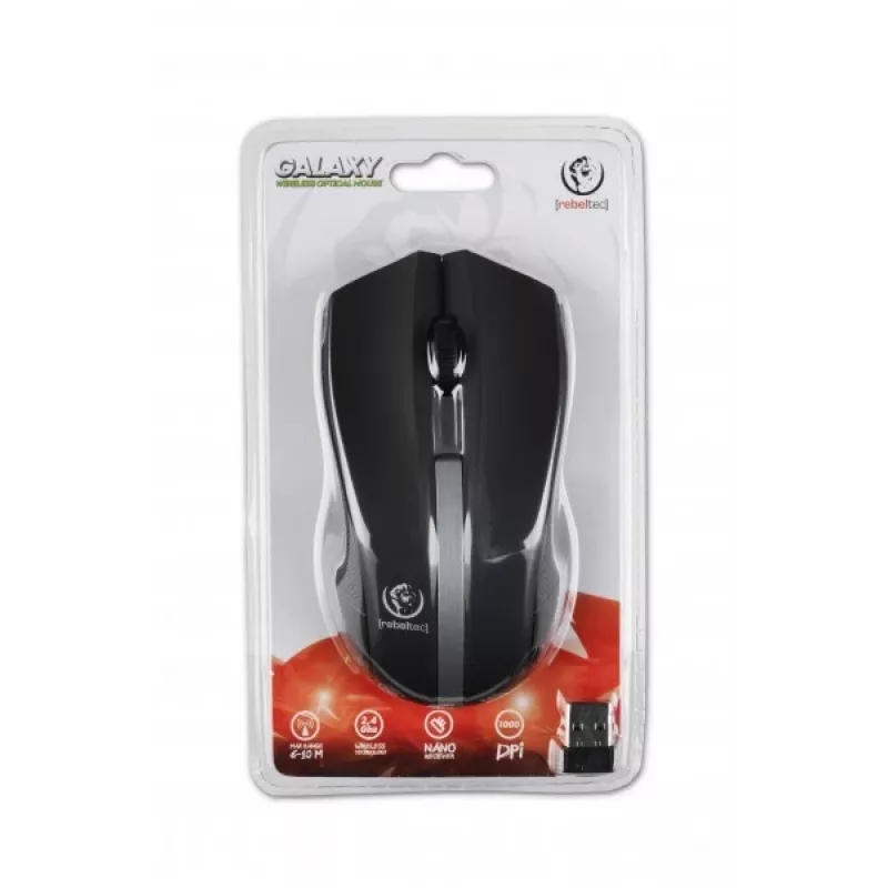 Mouse ottico wireless Rebeltec, GALAXY nero/argento, superficie in gomma
