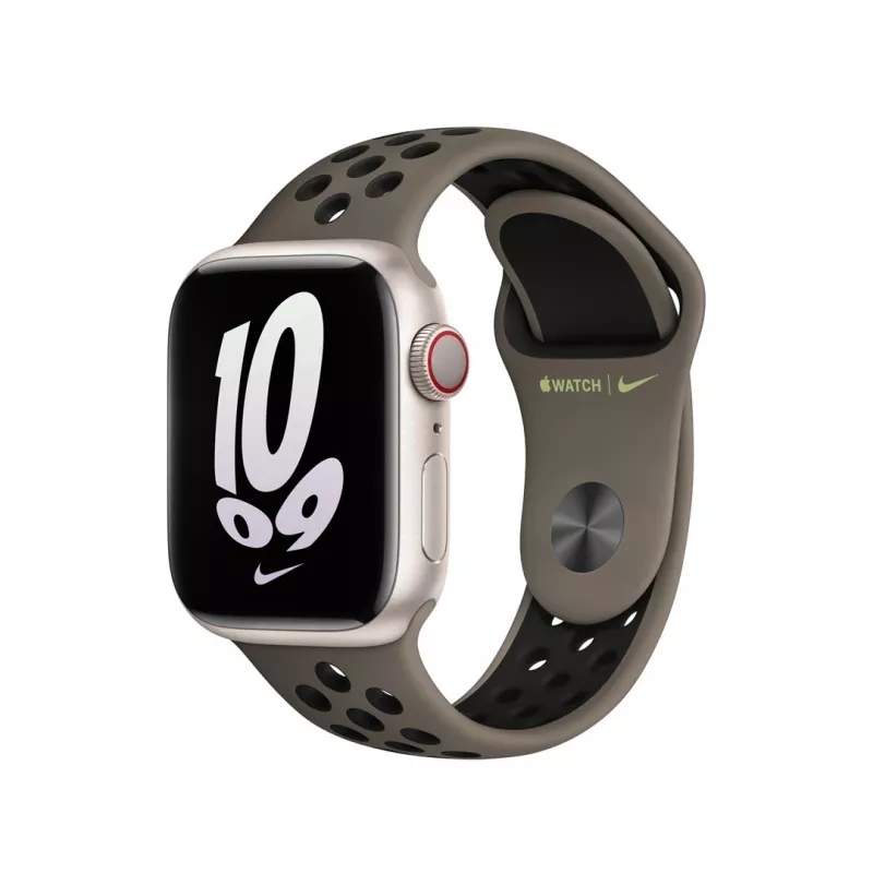 Cinturino per Apple Smartwatch, 41 mm Olive Grigio/Nero Nike Sport Band, fluoroelastomero, polso 130–200 mm