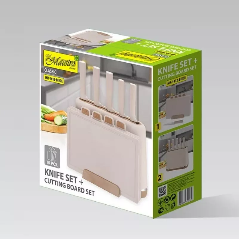 Maestro MR-1412-BEIGE set di coltelli con ceppo + set di taglieri beige