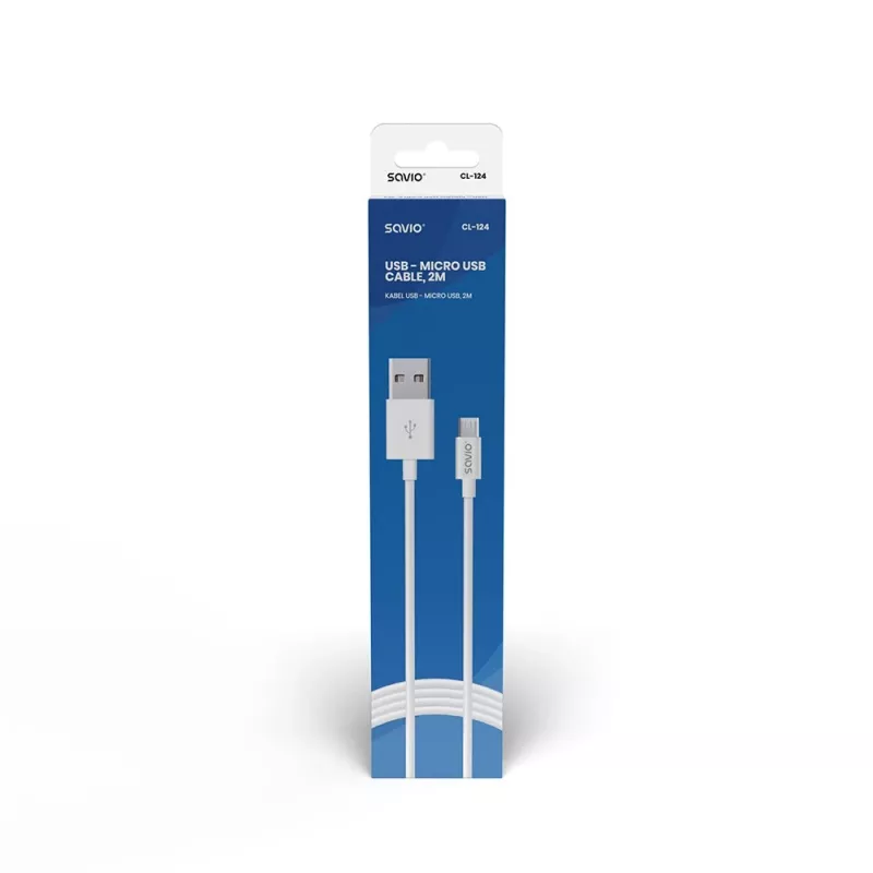 Cavo USB SAVIO CL-124 USB 2.0, USB A a Micro-USB B, 2 m, bianco