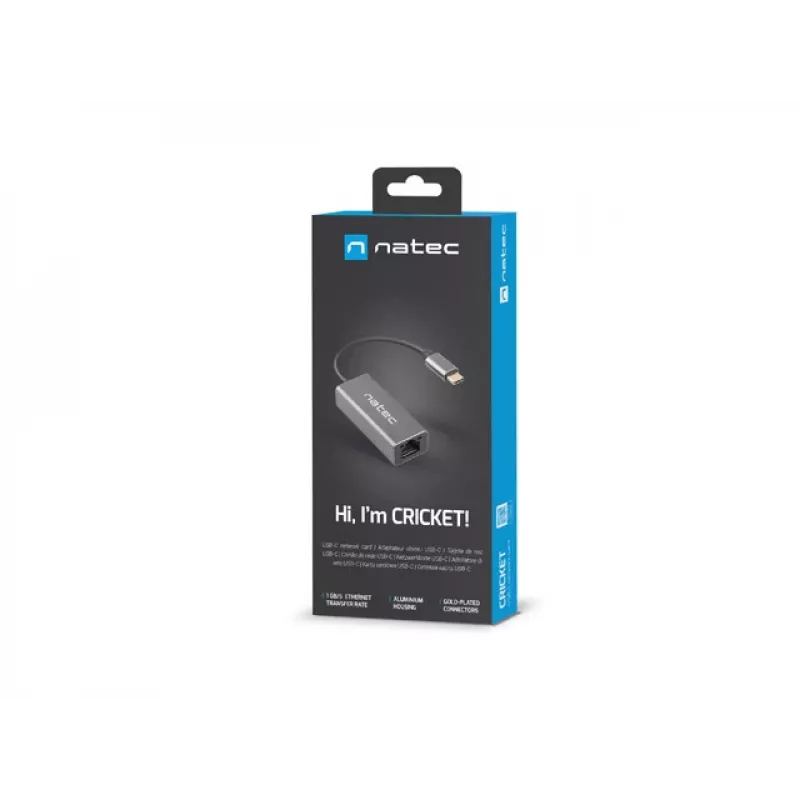 Natec Cricket NNC-1925 adattatore Ethernet da USB-C 3.1 Gen 1 a RJ45, 1000 Mbit/s, cavo da 15 cm, alluminio, grigio