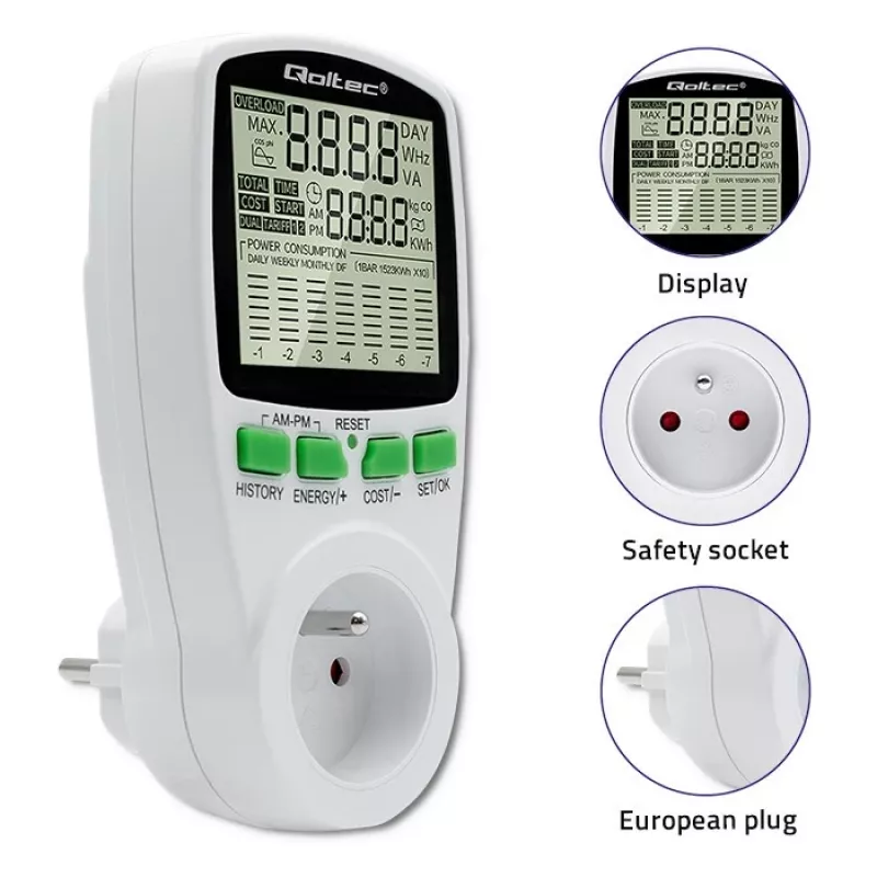 Misuratore di potenza QOLTEC PM0627 3680W con storico — QOLTEC PM0627 3680W