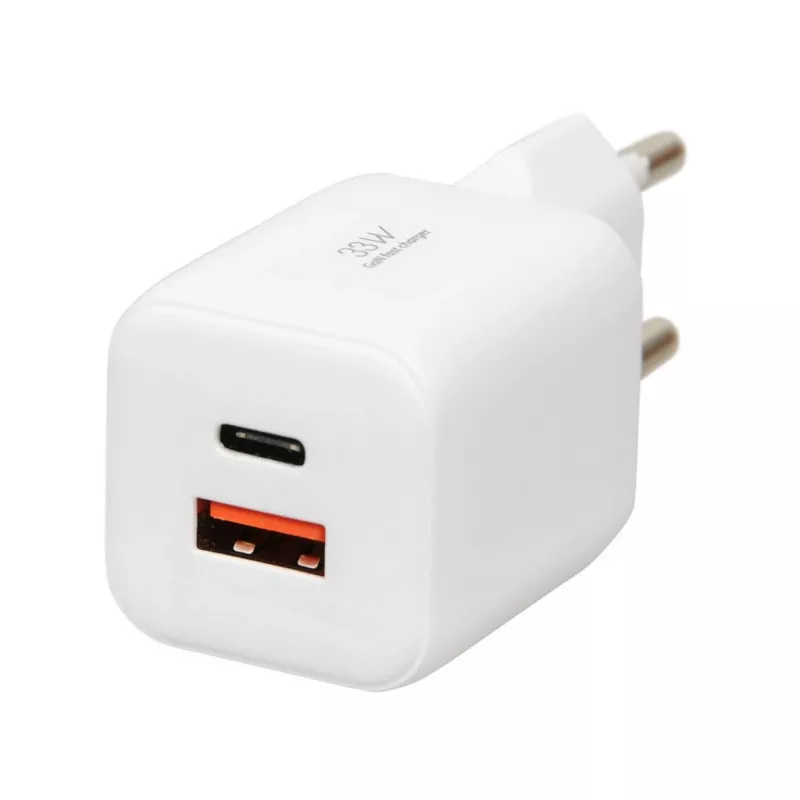 Caricabatterie USB IBOX ILUC42W 42W (max 33W), 1×USB-C PD3.0, 1×USB-A QC3.0, 100–240V, bianco