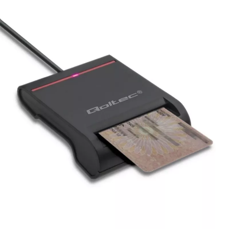 Lettore di carte ID QOLTEC Smart-Chip — USB, nero, 84,5×65×16 mm, 63 g