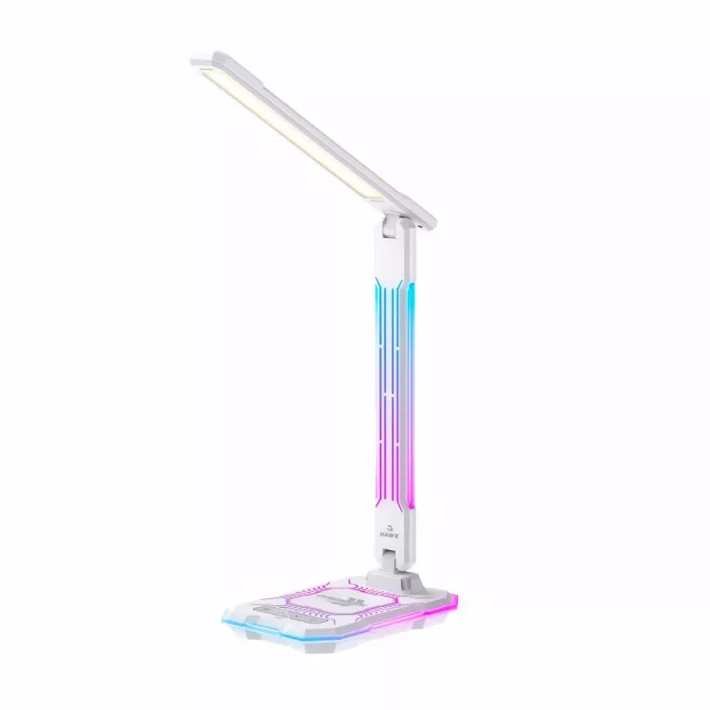 Lampada da tavolo Hawk HW-LAMP04 bianco LED orientabile, superficie bianca, testa e braccio orientabili