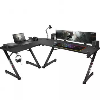 Scrivania ad angolo Huzaro Hero 7.0 nero – scrivania ad angolo, piano in fibra di carbonio 1540×1170×725 mm, struttura in alluminio, spessore piano 1,5 cm