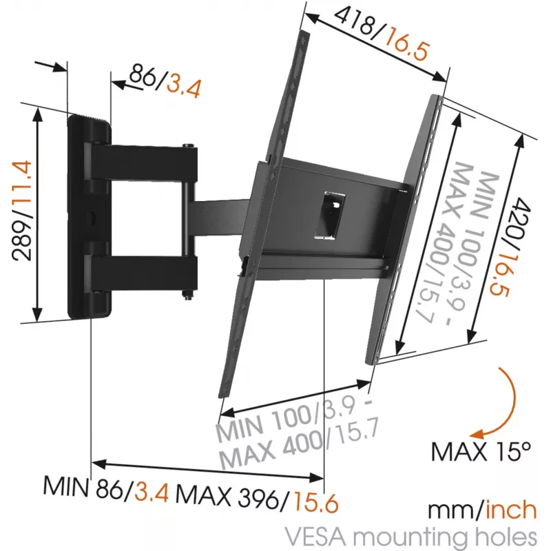 Vogels | Supporto da parete | MA3040-A1 | Full motion | 32-65 | Portata massima 25 kg | Nero