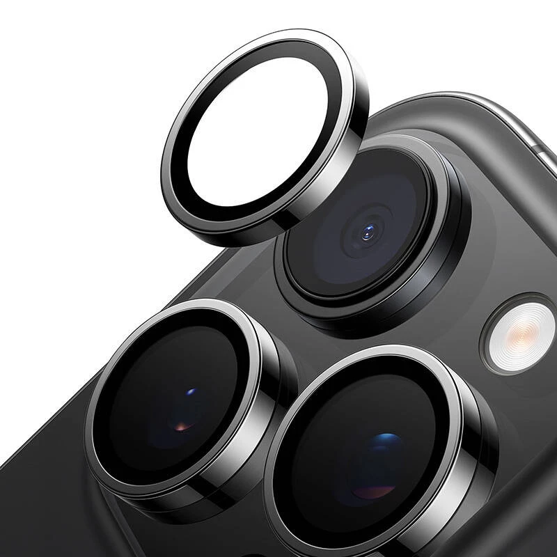 Vetro di protezione per fotocamera Torras per iPhone 16 Pro Max — Lensguard, nero
