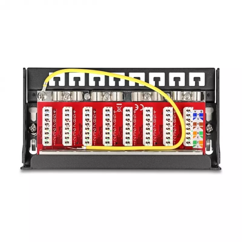 Patch panel DELOCK mini desktop RJ45 8 porte Cat.6A schermato nero per tavolo, parete o guida DIN