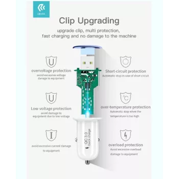 Caricabatterie da auto Devia Mushroom Serie QC3.0 18W oro – USB Quick Charge 3.0, uscita 18W