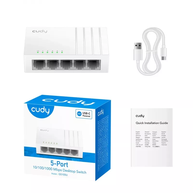 Switch di rete Cudy GS105U – unmanaged 5 porte Gigabit Ethernet (10/100/1000), bianco, 5 V