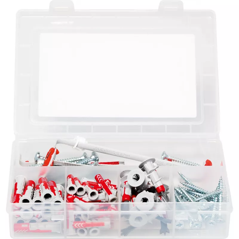 Set tasselli FISCHER DUOLINE grigio chiaro rosso — 91 pezzi, misure miste per muratura e cartongesso