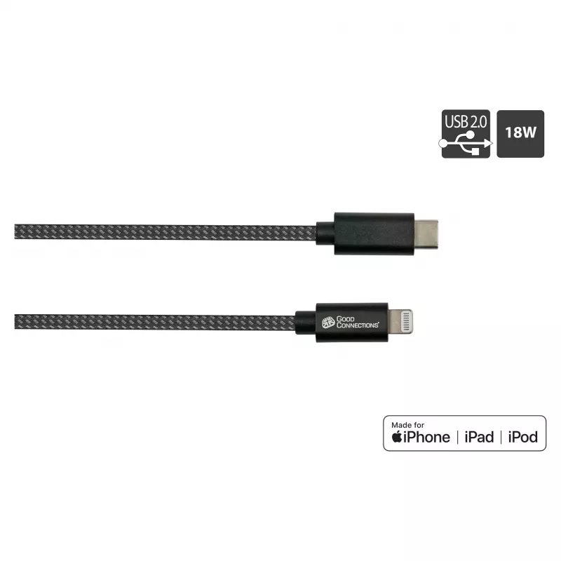 Good Connections cavo di ricarica e dati USB 2.0 per iPhone/iPad/iPod connettore USB-C a Lightning - Il cavo di alta qualità e ufficialmente certificato da Apple