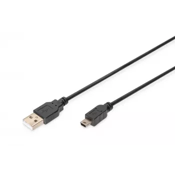 Assmann/Digitus cavo di collegamento USB 2.0 A-B cavo di collegamento USB 2.0, 480Mbit/s, USB A - USB mini B, connettore maschio/connettore maschio, 1,8m, nero (AK-300130-018-S)