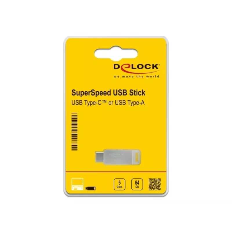 Chiavetta USB DeLOCK 64 GB USB-C Type-A girevole case in metallo