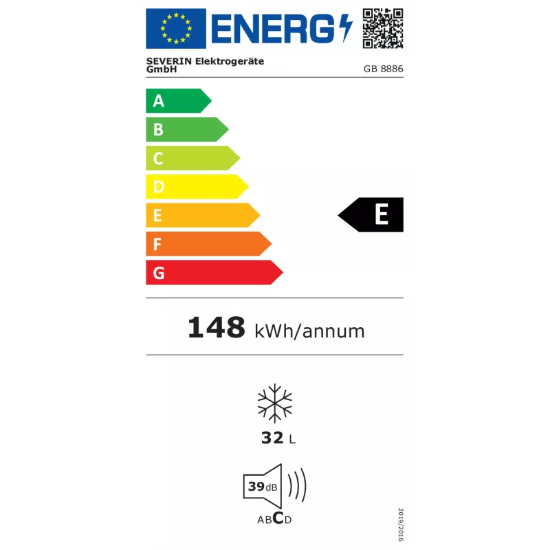Congelatore verticale SEVERIN GB 8886, 32 L capacità utile, classe E, 500×480×445 mm, bianco