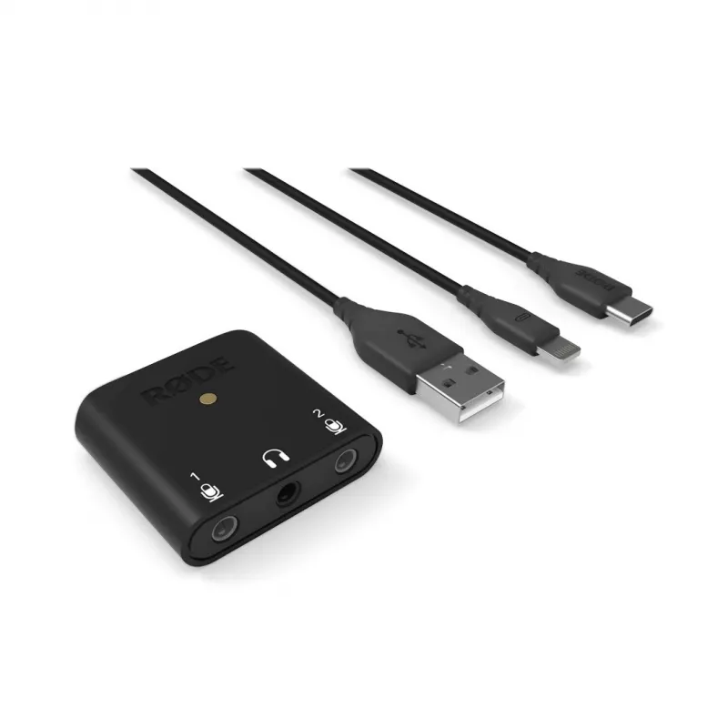 RØDE AI-Micro interfaccia audio mobile, 2x ingressi TRS/TRRS da 3,5 mm, uscita cuffie da 3,5 mm, USB-C, nera