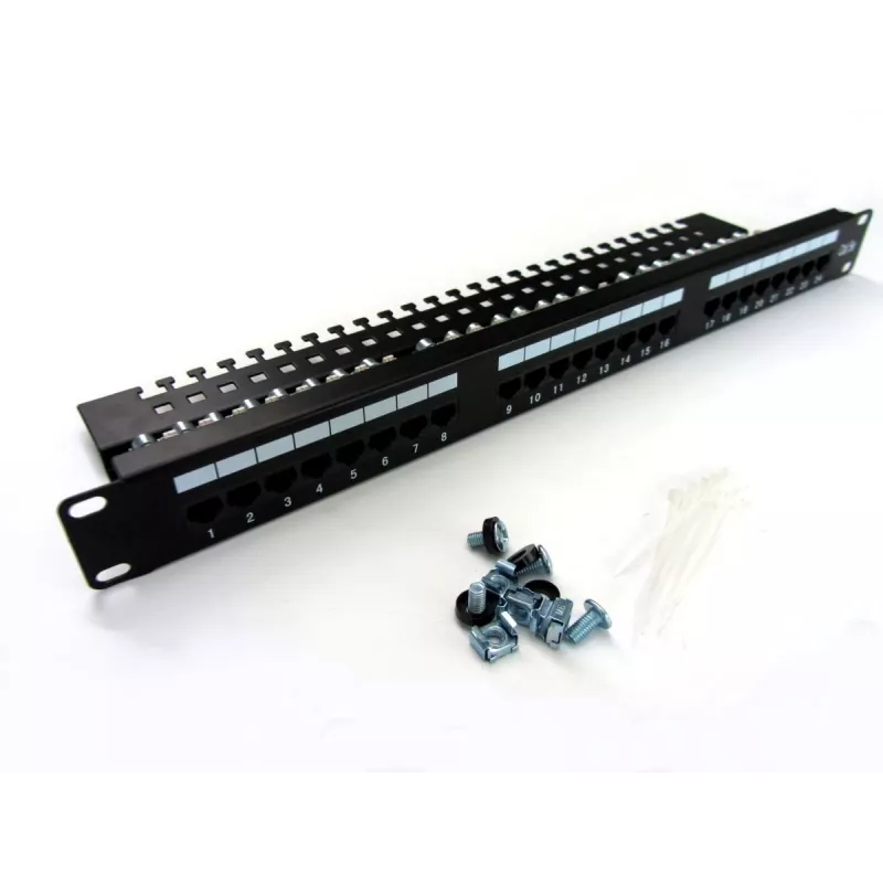 Digitus DN-91524U-EC patch panel 19" a 24 porte Cat5e U/UTP, 1U, con supporto per cavi, nero