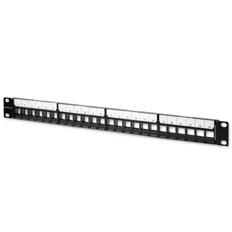 Qoltec 54516 patch panel per rack da 19 pollici, 24 porte, 1U, UTP, nero