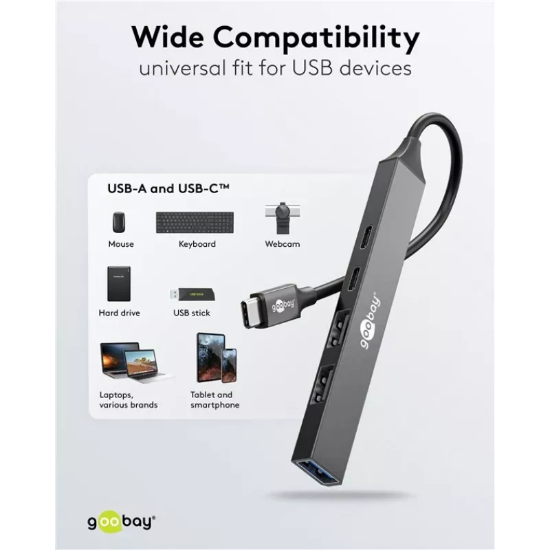 Hub USB Goobay Slim a 5 porte, USB-C™ a USB-C™/USB-A, USB 3.2 (74460)