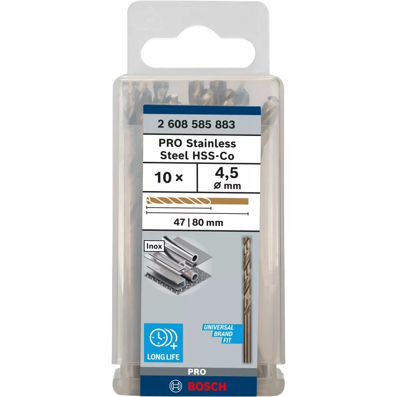 Bosch PRO Stainless Steel HSS-Co punta elicoidale, Ø 4,5 mm, 10 pz.