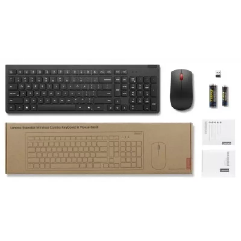 Set tastiera e mouse wireless Lenovo Essential Wireless Combo Gen2 — nero, layout compatto, connessione wireless