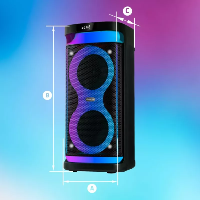 Altoparlante portatile MANTA SPK0601B100, 100 W, Bluetooth, karaoke, microfono wireless, batteria ricaricabile, equalizzatore, illuminazione disco