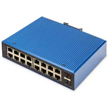 DIGITUS Switch Ethernet Gigabit gestito L2 industriale 16x RJ-45 + 2x SFP, 12–48V DC, 8000 MAC