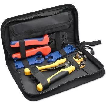 Set di attrezzi solari Qoltec compatibile con connettori MC4 | pinza crimpatrice + spellafili automatica