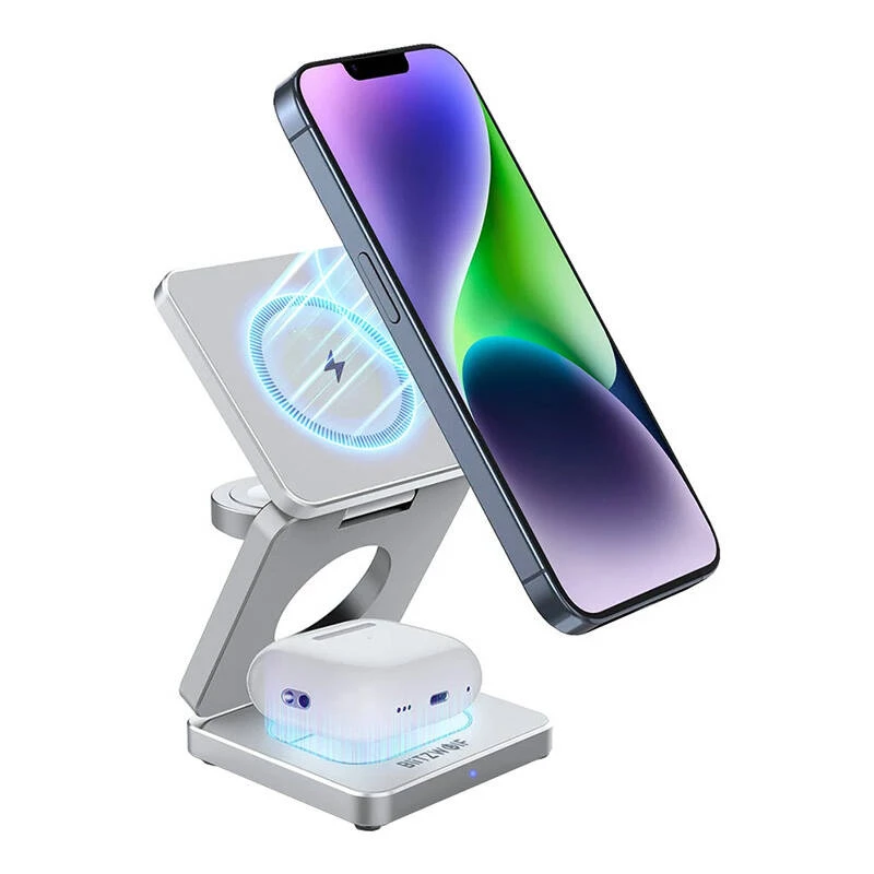 Caricabatterie wireless BlitzWolf BW-IW30 stazione di ricarica rapida 3-in-1 per iPhone e Samsung, ricarica wireless di 3 dispositivi