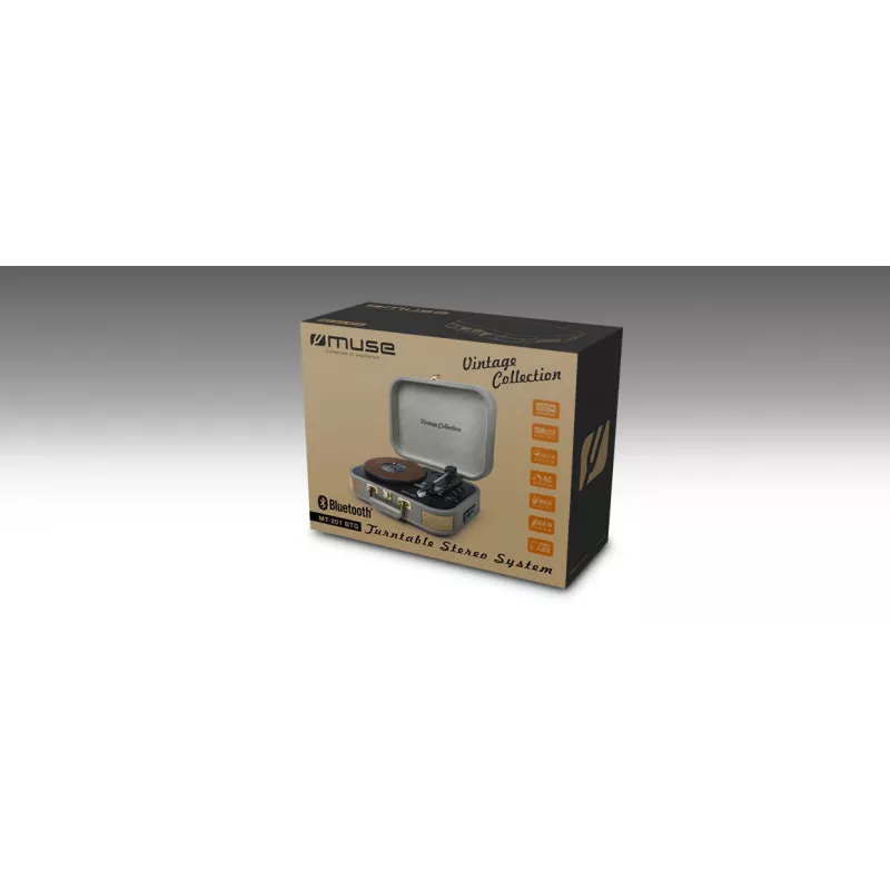 Muse | sistema stereo giradischi | MT-201 BTG | grigio | porta USB | ingresso AUX