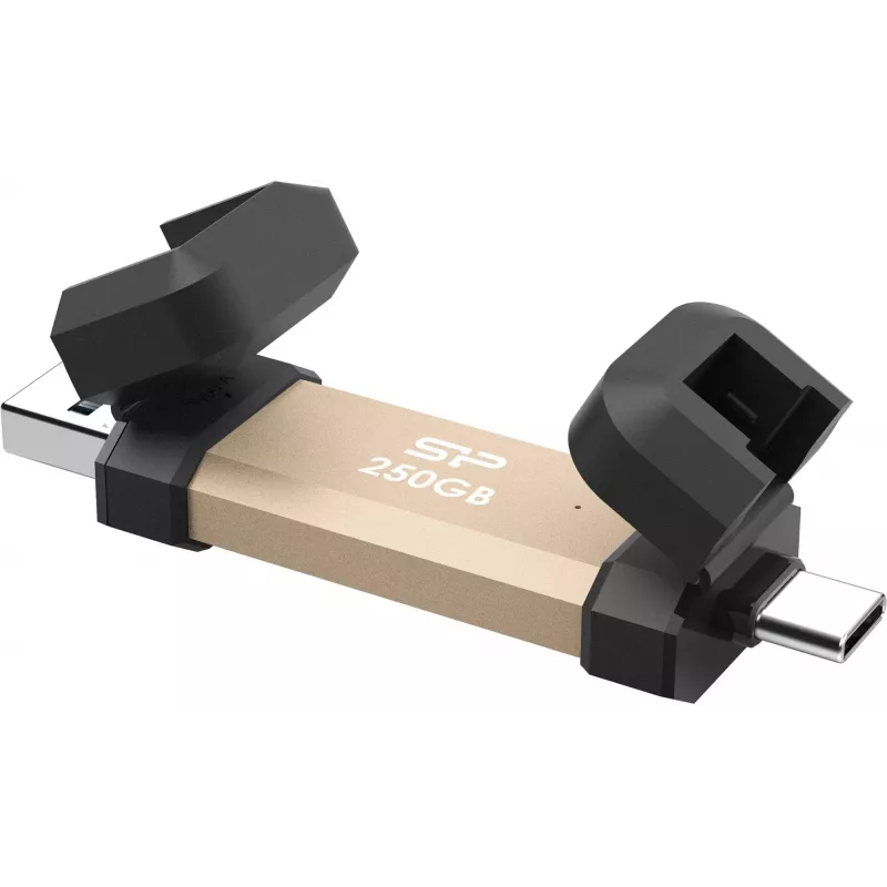 Silicon Power DS72 SSD portatile a chiavetta da 250 GB, USB 3.2 Gen 2, USB-A/USB-C, oro