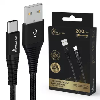 Cavo USB Type-A a USB-C Extralink Smart Life intrecciato 2 m — 15 W (5 V 3 A) nero