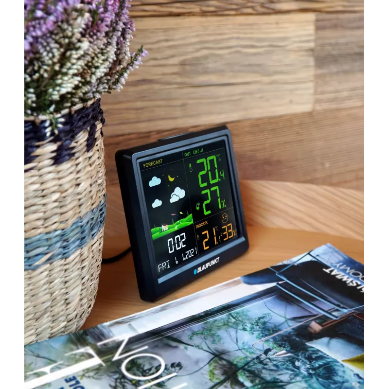 Stazione meteo BLAUPUNKT WS25BK — Monitor per temperatura e umidità interna/esterna, nero, 1 sensore, display LCD