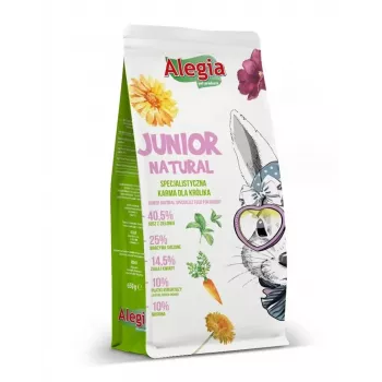 Mangime in pellet per conigli Alegia Junior Natural 650 g — alimento completo per conigli giovani, senza cereali, senza glutine, senza soia