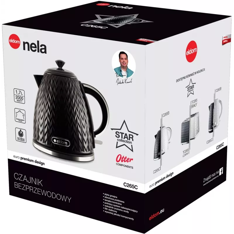 ELDOM NELA bollitore, capacità 1,7 l, potenza 2000 W, nero