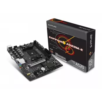 Scheda madre Micro-ATX Sapphire A520M-E per socket AM4, chipset AMD A520, 2x DDR4 DIMM, max. 64 GB, PCIe 3.0 x16/x1, SATA III, LAN Gigabit