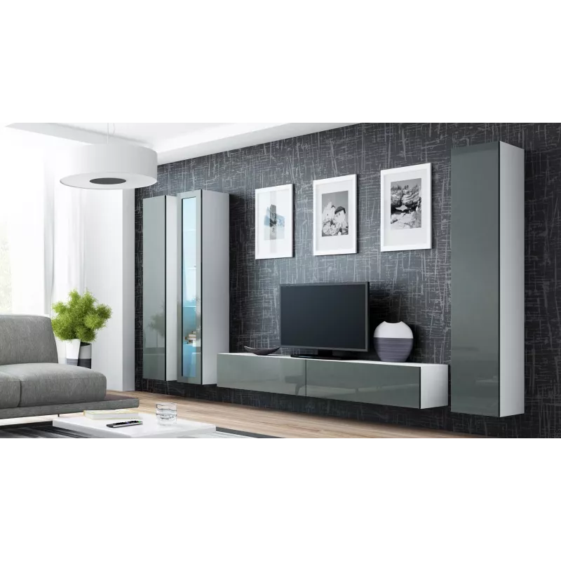 Vetrina Cama VIGO '180' 180/40/30 bianco/grigio lucido