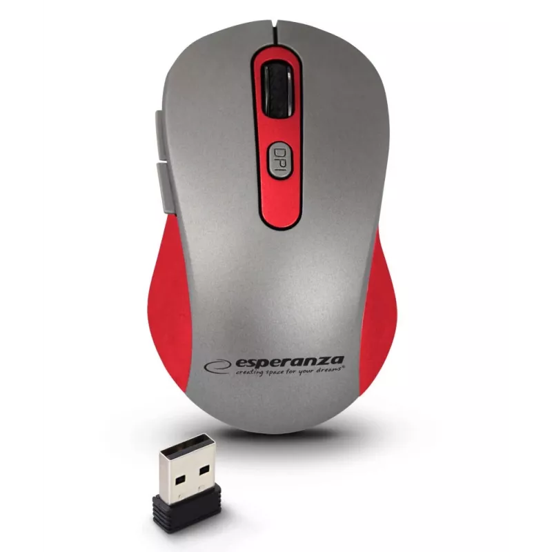 Mouse ottico wireless ESPERANZA EM131R 2,4 GHz, 1600 DPI, ambidestro, ricevitore nano USB, 6 tasti, grigio